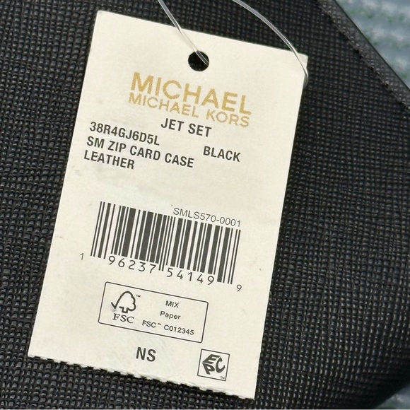 Michael Michael Kors Womens Small Zip Leather Wallet Card Case Jet Set Black NWT - Picture 4 of 17